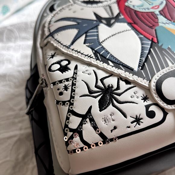 Loungefly Disney Nightmare Before Christmas Jack & Sally Heart Mini Backpack - Picture 3 of 8